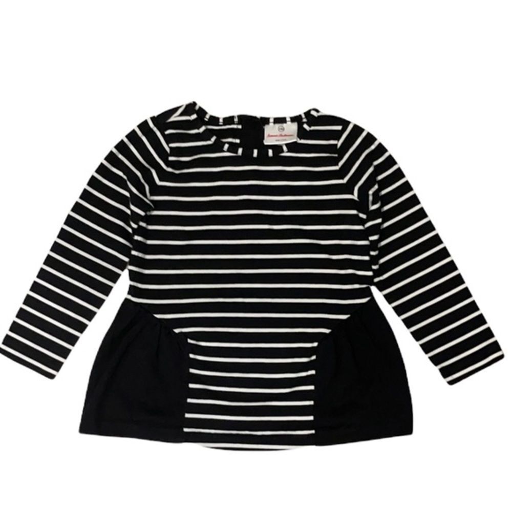 Hanna Andersson Striped Peplum Top Size 100 US 4 Exposed Zipper Black White